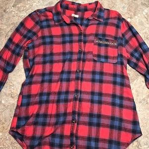 Hollister Red and Navy Plaid Long Sleeve